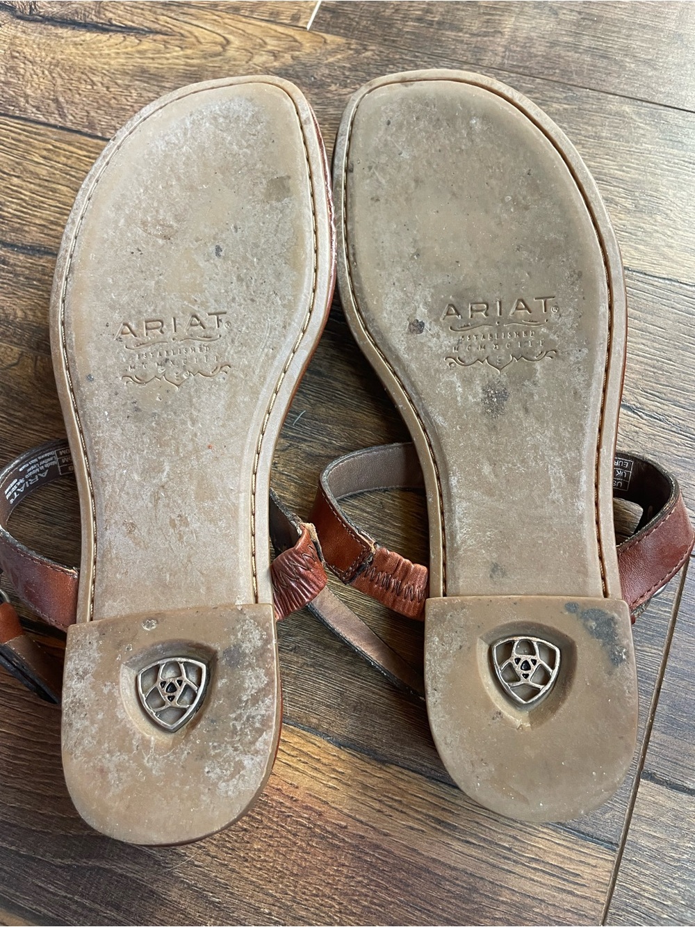 Ariat Rare Chestnut Brown Leather Logo Sandal Equestrian Horse Bit Detail Size 9 - Picture 8 of 9